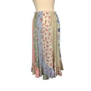 First Bloom Pastel Floral Patchwork Long Cottagecore Skirt One Size, 28-34 waist